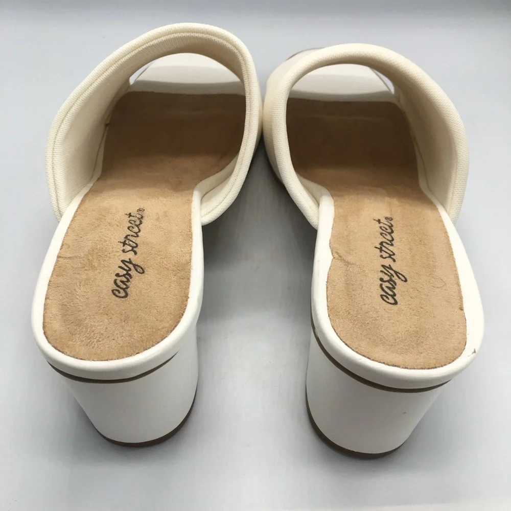 NEW Easy Street “Camella” Bone Colored Stretch Fabric Slides 2.25” Heel Size 11W
